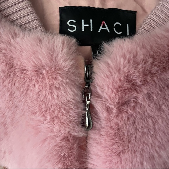 Shaci Faux Fox Fur Pink Bomber Jacket Teddy Coat Mob Wife Size Large - Picture 4 of 13